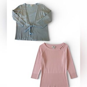 Worthington Baby Blue and Baby Pink Bow Detail and Open Tie Front Sweater Med